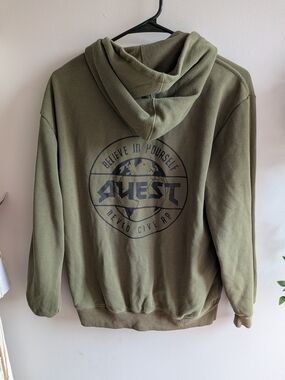 HeyBig Olive Green Fleeced Graphic Pullover Hoodie with Globe Print
